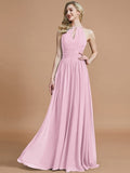 A-Line/Princess Chiffon Scoop Sleeveless Floor-Length Bridesmaid Dresses TPP0005219