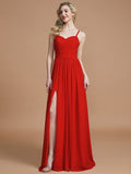 A-Line/Princess Spaghetti Straps Sleeveless Ruched Floor-Length Chiffon Bridesmaid Dresses TPP0005244