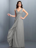 A-Line/Princess Straps Pleats Sleeveless Long Chiffon Bridesmaid Dresses TPP0002855