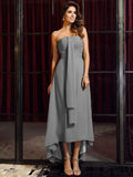 A-Line/Princess Strapless Sleeveless High Low Chiffon Bridesmaid Dresses TPP0005440