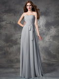 A-line/Princess Strapless Ruched Sleeveless Long Chiffon Bridesmaid Dresses TPP0005797