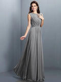 A-Line/Princess High Neck Pleats Sleeveless Long Chiffon Bridesmaid Dresses TPP0005354