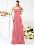 A-Line/Princess One-Shoulder Pleats Sleeveless Long Chiffon Bridesmaid Dresses TPP0005341