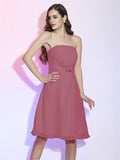 Sheath/Column Strapless Sleeveless Ruched Short Chiffon Bridesmaid Dresses TPP0005377