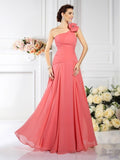 A-Line/Princess One-Shoulder Pleats Sleeveless Long Chiffon Bridesmaid Dresses TPP0005496