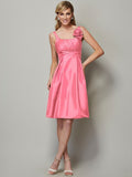 A-Line/Princess Straps Sleeveless Pleats Short Taffeta Bridesmaid Dresses TPP0005769