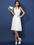 A-Line/Princess Halter Hand-Made Flower Sleeveless Short Chiffon Bridesmaid Dresses TPP0005668