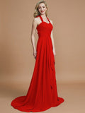 A-Line/Princess Halter Sleeveless Chiffon Sweep/Brush Train Bridesmaid Dresses TPP0005446