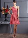 A-Line/Princess One-Shoulder Sleeveless Pleats Short Chiffon Bridesmaid Dresses TPP0005105