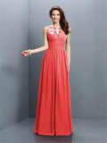 A-Line/Princess Bateau Pleats Sleeveless Long Chiffon Bridesmaid Dresses TPP0005451