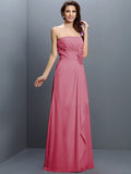 A-Line/Princess Strapless Hand-Made Flower Sleeveless Long Chiffon Bridesmaid Dresses TPP0005617