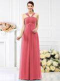 A-Line/Princess Straps Pleats Sleeveless Long Chiffon Bridesmaid Dresses TPP0005478