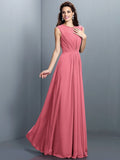 A-Line/Princess High Neck Pleats Sleeveless Long Chiffon Bridesmaid Dresses TPP0005354