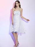 A-Line/Princess Strapless Sleeveless Hand-Made Flower Short Net Bridesmaid Dresses TPP0005221