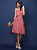 A-Line/Princess Strapless Hand-Made Flower Pleats Sleeveless Short Chiffon Bridesmaid Dresses TPP0005664