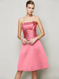 A-Line/Princess Strapless Sleeveless Pleats Short Satin Bridesmaid Dresses TPP0005265