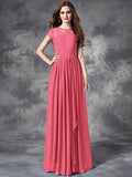 A-line/Princess Bateau Lace Sleeveless Long Chiffon Bridesmaid Dresses TPP0005036