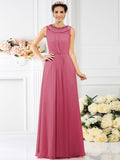 A-Line/Princess Bateau Beading Sleeveless Long Chiffon Bridesmaid Dresses TPP0005545