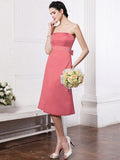 A-Line/Princess Strapless Sleeveless Sash Short Satin Bridesmaid Dresses TPP0005801