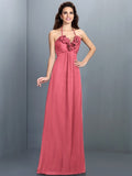 A-Line/Princess Halter Hand-Made Flower Sleeveless Long Chiffon Bridesmaid Dresses TPP0005807