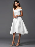 A-Line/Princess Off-the-Shoulder Sleeveless High Low Satin Bridesmaid Dresses TPP0005211