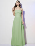 A-Line/Princess Strapless Sleeveless Pleats Long Chiffon Bridesmaid Dresses TPP0005257