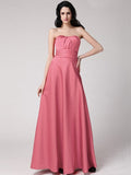 A-Line/Princess Strapless Sleeveless Pleats Long Elastic Woven Satin Bridesmaid Dresses TPP0005835