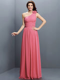 A-Line/Princess One-Shoulder Pleats Sleeveless Long Chiffon Bridesmaid Dresses TPP0005383