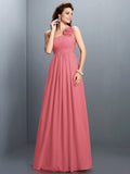 A-Line/Princess One-Shoulder Hand-Made Flower Pleats Sleeveless Long Chiffon Bridesmaid Dresses TPP0005399