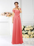 A-Line/Princess Spaghetti Straps Pleats Sleeveless Long Chiffon Bridesmaid Dresses TPP0005293