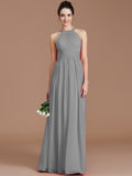 A-Line/Princess Halter Sleeveless Ruched Floor-Length Chiffon Bridesmaid Dresses TPP0005272