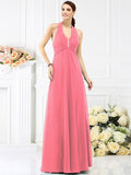 A-Line/Princess Halter Beading Sleeveless Long Chiffon Bridesmaid Dresses TPP0005808