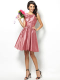 A-Line/Princess Bateau Pleats Sleeveless Short Taffeta Bridesmaid Dresses TPP0005452