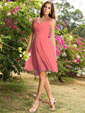 A-Line/Princess Straps Ruched Sleeveless Short Chiffon Bridesmaid Dresses TPP0005032