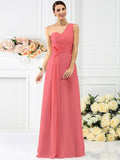 A-Line/Princess One-Shoulder Pleats Sleeveless Long Chiffon Bridesmaid Dresses TPP0005237