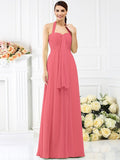 A-Line/Princess Halter Pleats Sleeveless Long Chiffon Bridesmaid Dresses TPP0005727