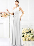 A-Line/Princess One-Shoulder Sash/Ribbon/Belt Sleeveless Long Chiffon Bridesmaid Dresses TPP0005345