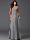 A-Line/Princess Scoop Ruffles Sleeveless Long Chiffon Bridesmaid Dresses TPP0005023