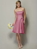 A-Line/Princess Strapless Sleeveless Bowknot Short Satin Bridesmaid Dresses TPP0005863