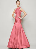 A-Line/Princess One-Shoulder Sleeveless Pleats Long Taffeta Bridesmaid Dresses TPP0005085