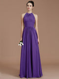 A-Line/Princess Halter Sleeveless Ruched Floor-Length Chiffon Bridesmaid Dresses TPP0005263