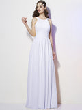 A-Line/Princess Bateau Sleeveless Pleats Long Chiffon Bridesmaid Dresses TPP0005088