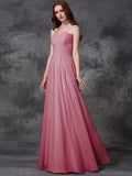 A-line/Princess Sleeveless Sweetheart Ruffles Long Chiffon Bridesmaid Dresses TPP0005741