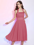 A-Line/Princess Halter Sleeveless Pleats Short Chiffon Bridesmaid Dresses TPP0005106