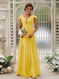 A-Line/Princess Chiffon Ruffles V-neck Sleeveless Sweep/Brush Train Bridesmaid Dresses TPP0004927