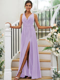 A-Line/Princess Chiffon Ruffles V-neck Sleeveless Floor-Length Bridesmaid Dresses TPP0004944