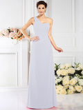 A-Line/Princess One-Shoulder Pleats Sleeveless Long Chiffon Bridesmaid Dresses TPP0005537