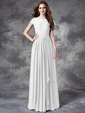 A-line/Princess Bateau Lace Sleeveless Long Chiffon Bridesmaid Dresses TPP0005036