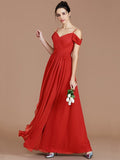 A-Line/Princess Off-the-Shoulder Sleeveless Ruched Floor-Length Chiffon Bridesmaid Dresses TPP0005174