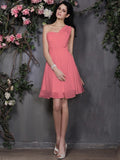 A-Line/Princess One-Shoulder Sleeveless Pleats Short Chiffon Bridesmaid Dresses TPP0005719